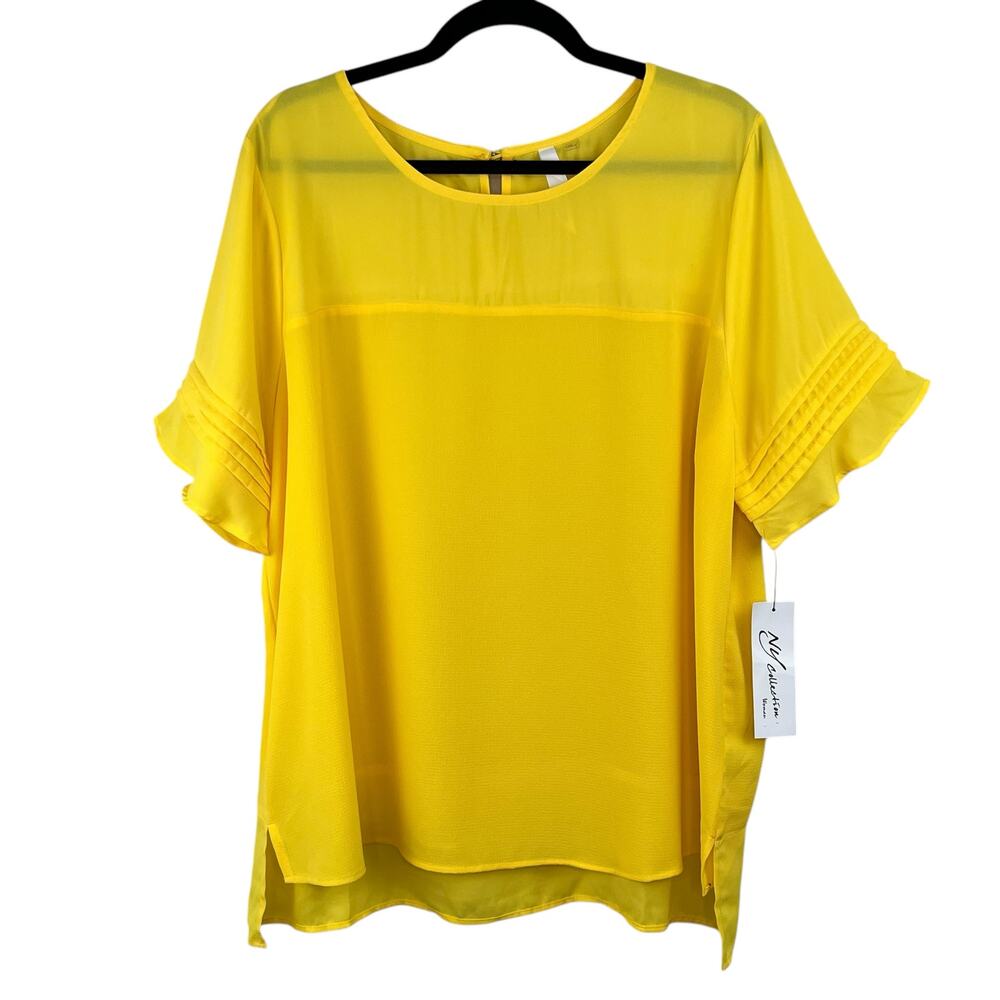 NY Collection Yellow Sheer Crepe Illusion Tunic Blouse Top 2X NWT Summer Vibrant